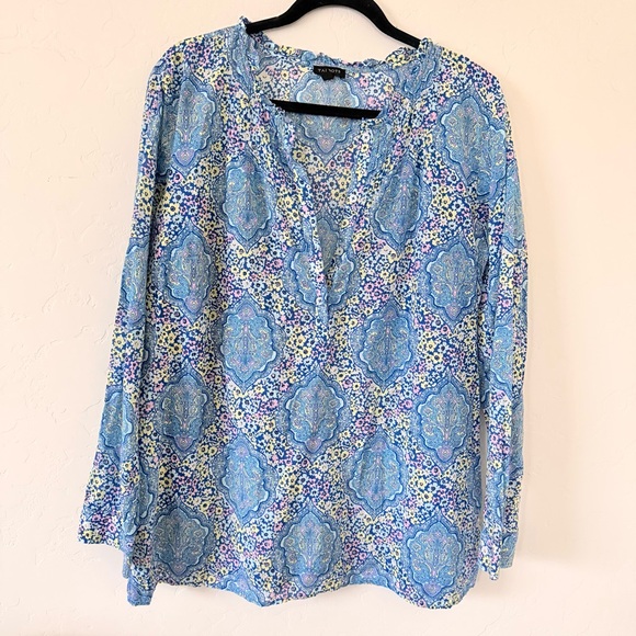 Talbots Pintuck Popover Dotted Paisley Blouse Size L - Picture 4 of 11